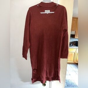 Choker neck with cut outs long sleeve sweater dress